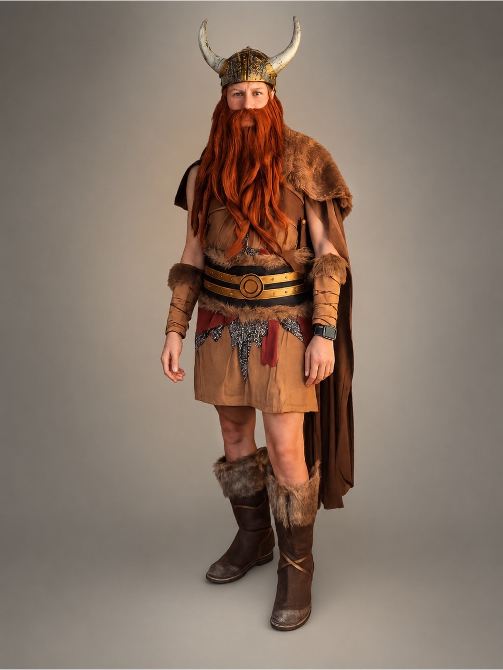 Men's Brown Viking-Inspired Fur Trim Coat Halloween costume